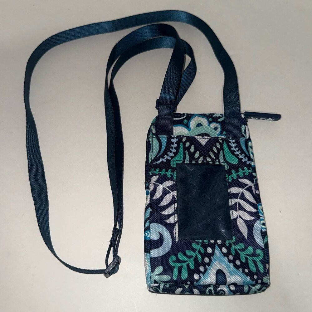 Vera Bradley RFID Mini Cellphone Crossbody Bag Blue Teal Leaf Pattern